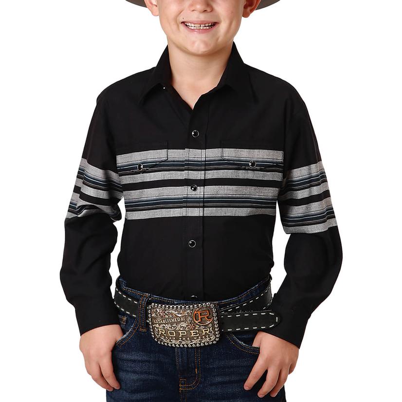 Roper Black Striped Long Sleeve Snap Boy's Shirt