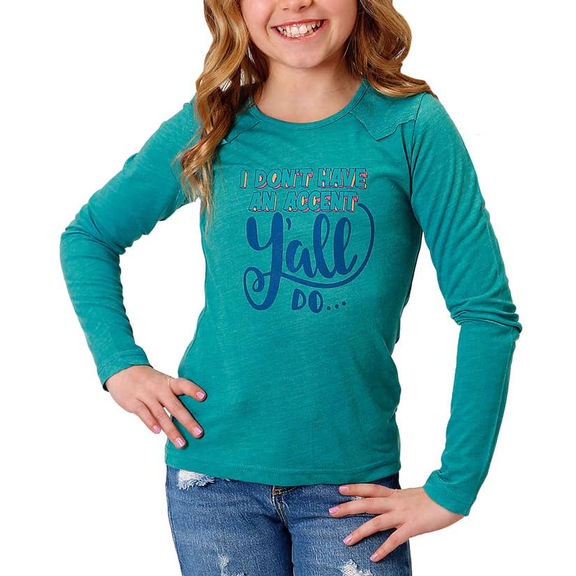 Roper Girl's Knit Long Sleeve Blue Shirt