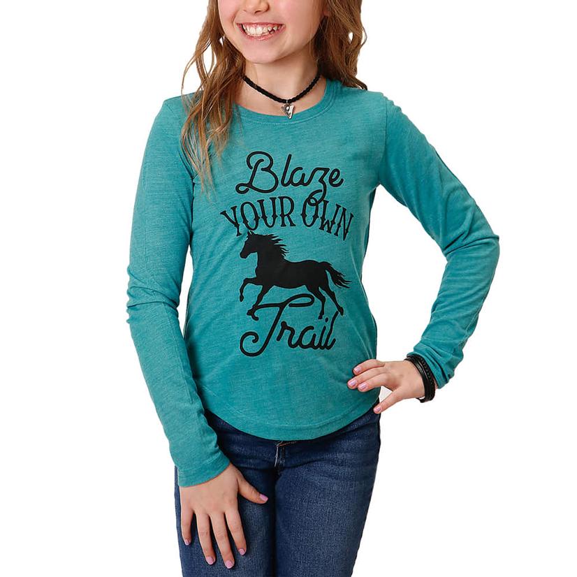 Roper Girl's Blue Long Sleeve Knit Tee Shirt