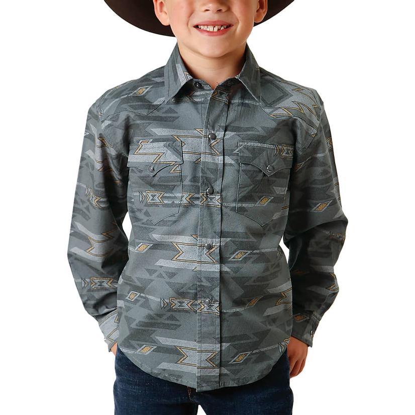 Roper Grey Aztec Long Sleeve Snap Boy's Shirt