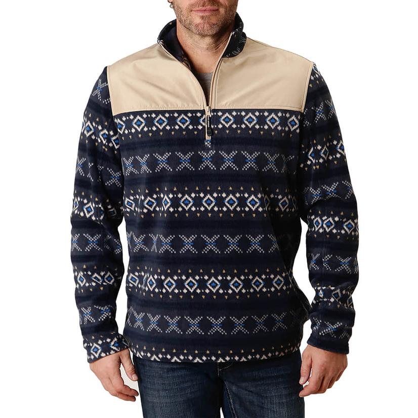 Roper Blue Print Quarter Zip Men's Pullover