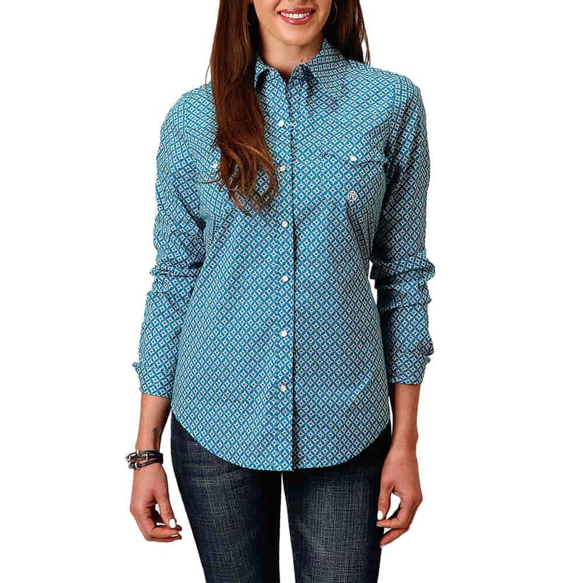 Roper Armarillo Blue Stretch Poplin Long Sleeve Snap Women's Shirt