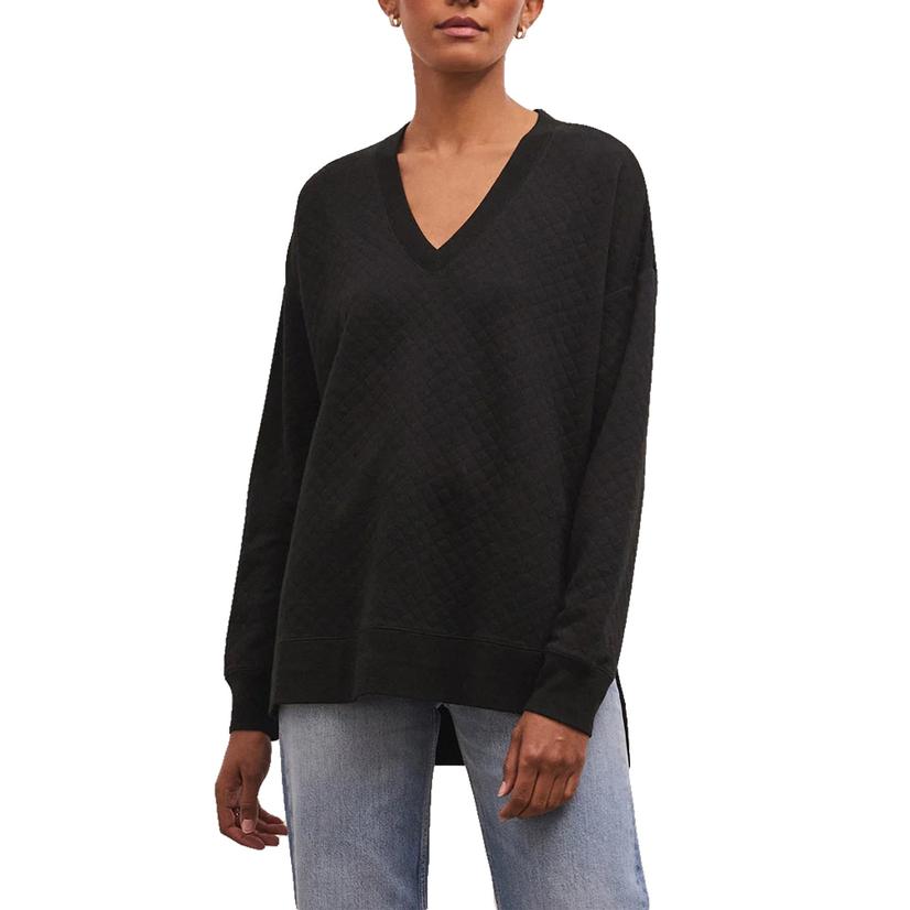 Z Supply Black Quilter Modern V Neck Weekender Women's Top