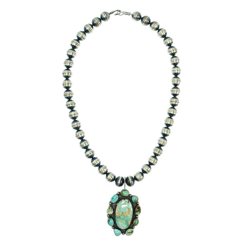 STT Jefe Oxidized Bead Ladies Necklace with Royston Turquoise Pendant