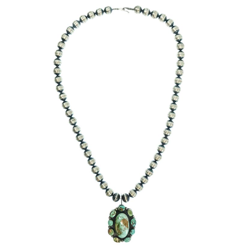 South Texas Tack Royston Turquoise Pendant Oxidized Bead Necklace