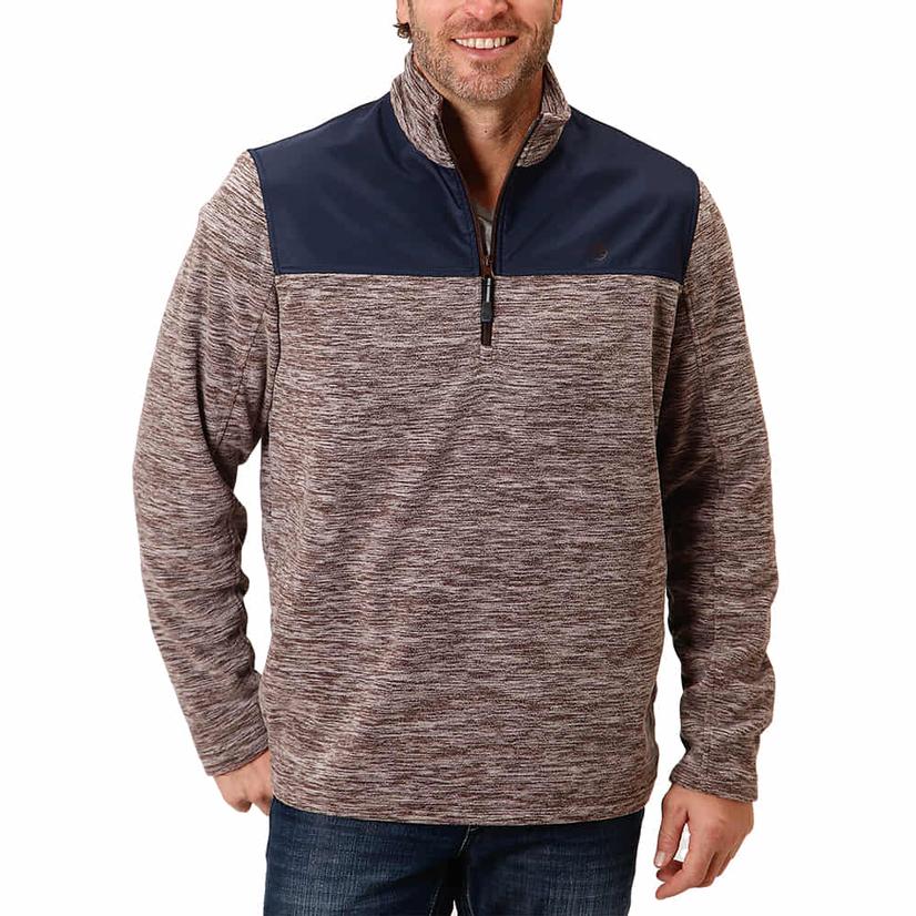 Roper Micro Fleece Brown Quarter Zip Men's Pullover