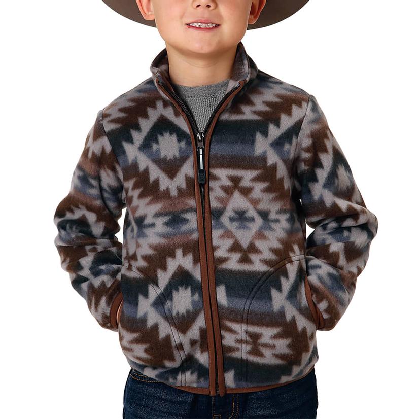 Roper Grey Aztec Print Youth Zip Up Jacket