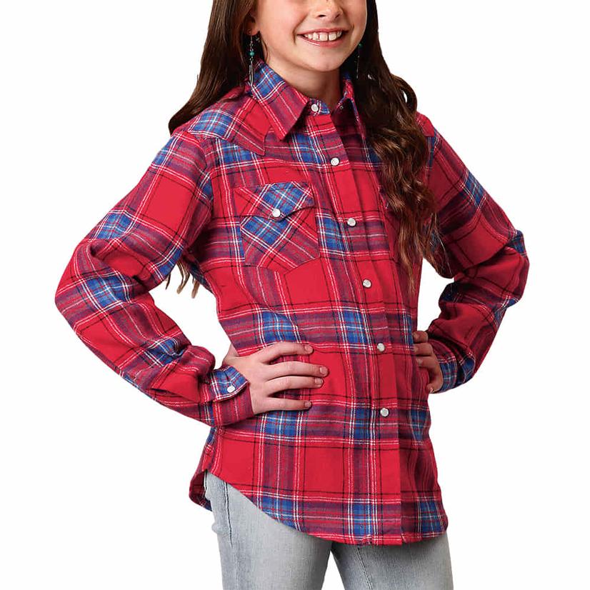 Roper Red Plaid Long Sleeve Girl's Flannel Shirt