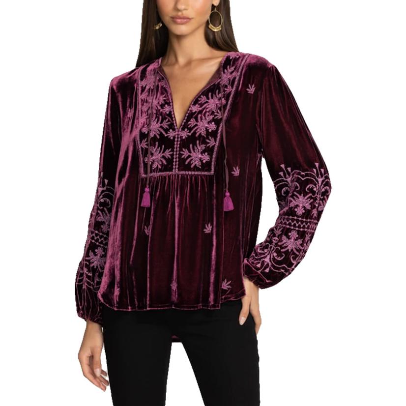 Johnny Was Purple Palmire Curved Hem Prairie Women's Blouse