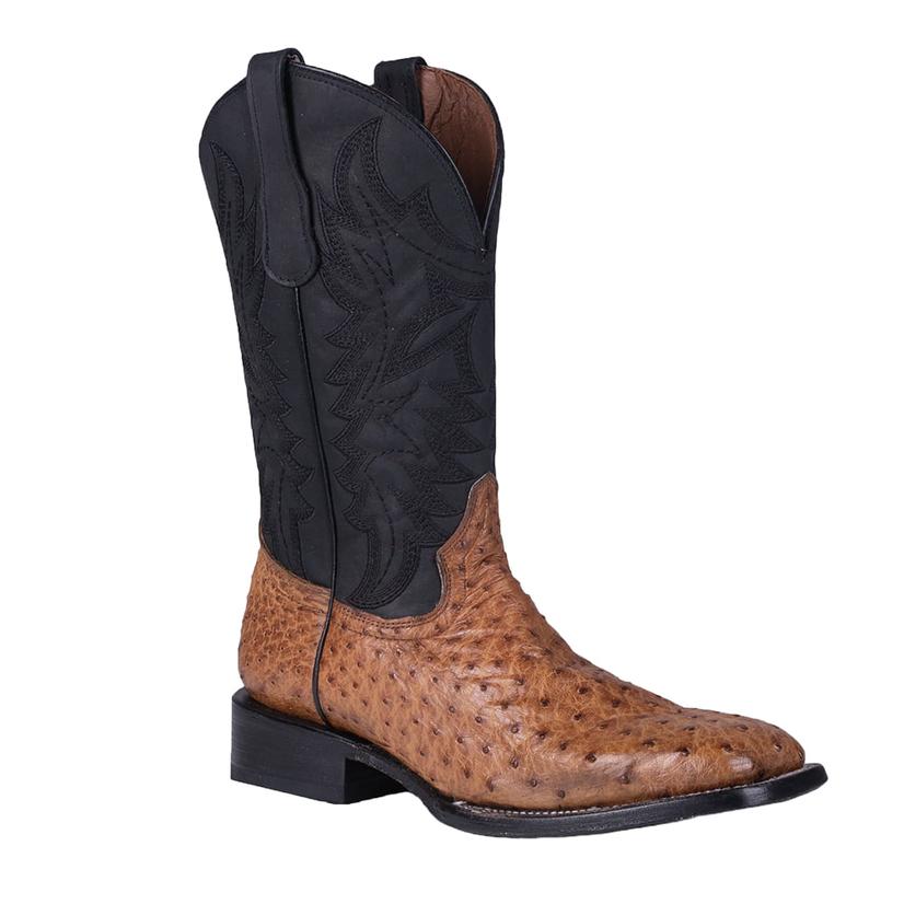 Circle G Ostrich Embroidery Tan Black Men's Cowboy Boots