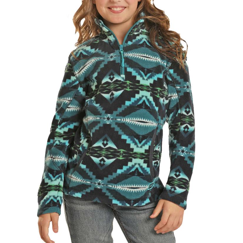 Powder River Indigo Aztec Print Fleece Girl's Pullover