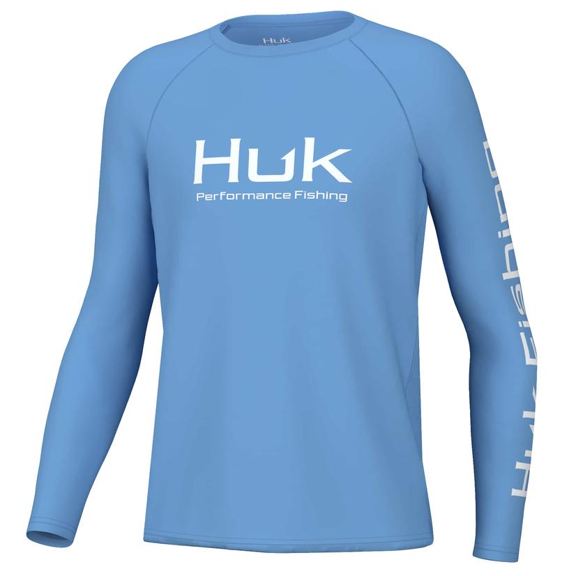 Huk Vented Pursuit Marolina Blue Long Sleeve Kids Tee