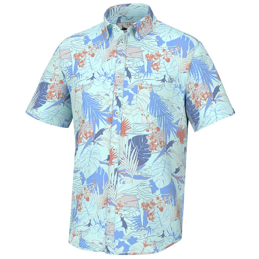 Huk Kona Radical Bontanical Eggshell Blue Short Sleeve Buttondown Men's Shirt