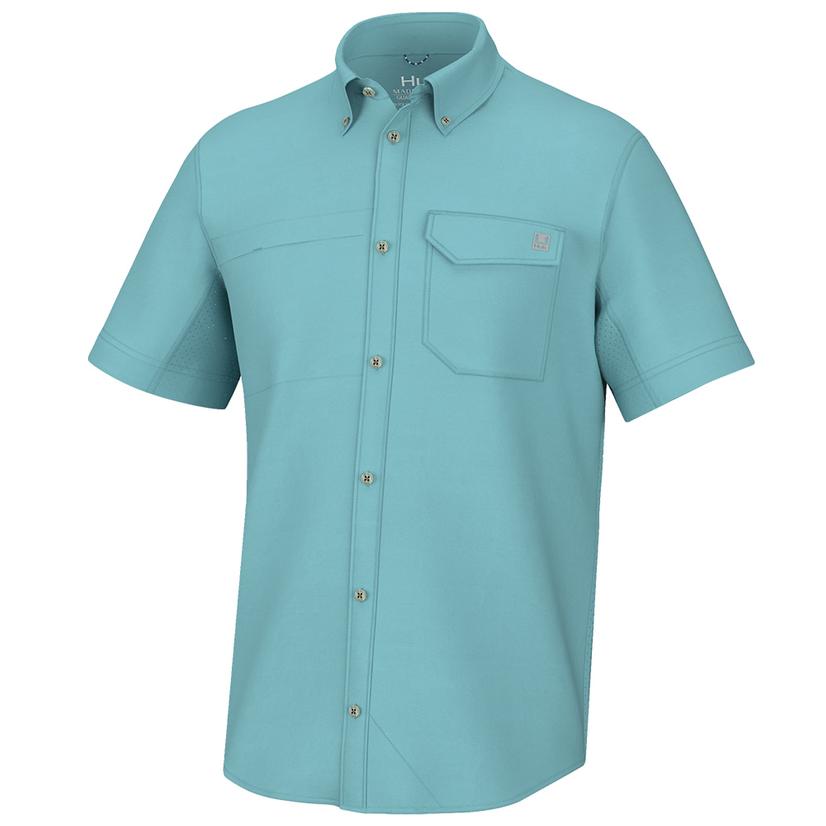 Huk Marine Blue Tide Point Solid Short Sleeve Men's Shirt