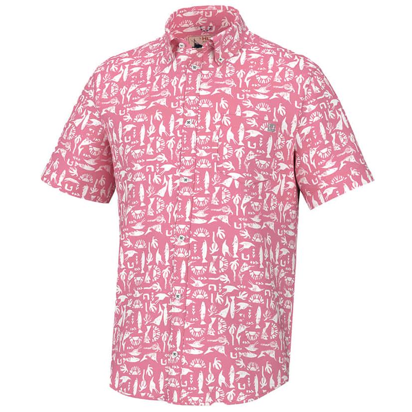 Huk Kona Batiki Sunwashed Red Short Sleeve Button-Down Men's Shirt