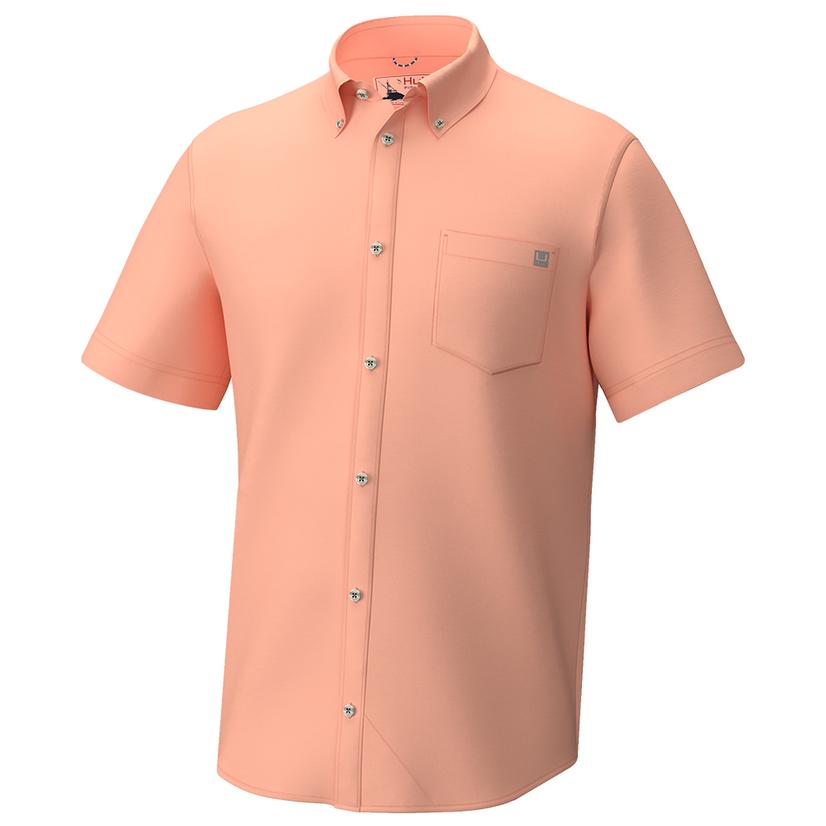 Huk Kona Solid Peach Nectar Men's Button-Down Short Sleeve Shirt