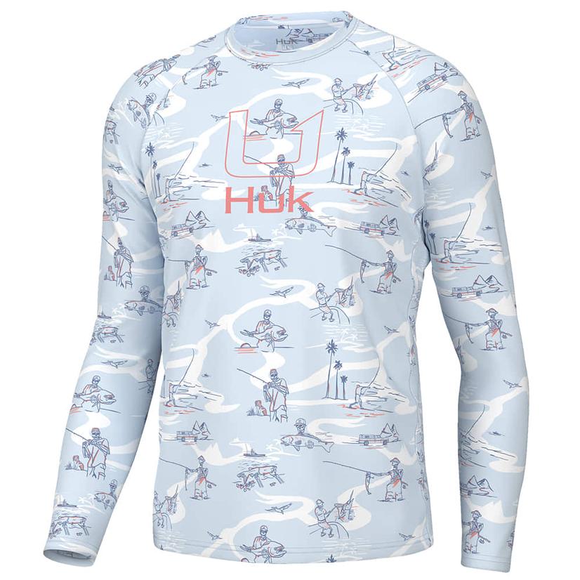 Huk Pursuit Fish Bones Long Sleeve Men's Ice Water Tee