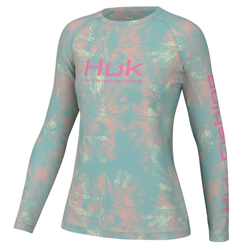 Huk Marine Blue Pursuit Crew Aqua Dye Long Sleeve Women's Tee