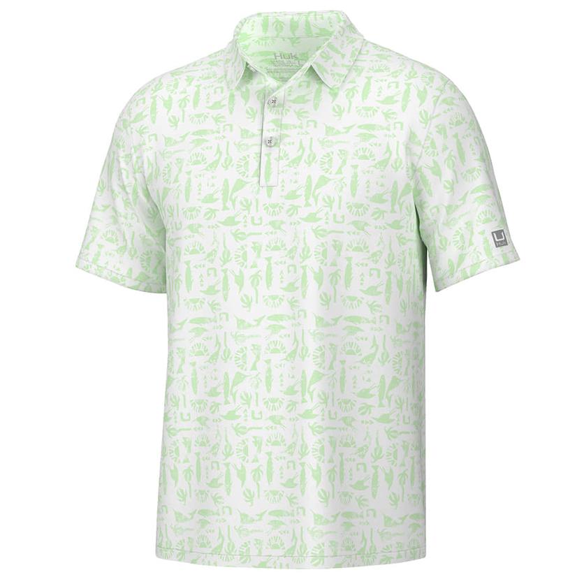 Huk Pursuit Batiki Polo White Men's Short Sleeve Shirt