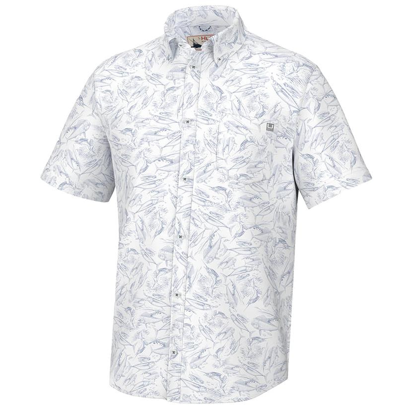 Huk KC Kona Fish Chaos Men's White Short Sleeve Shirt