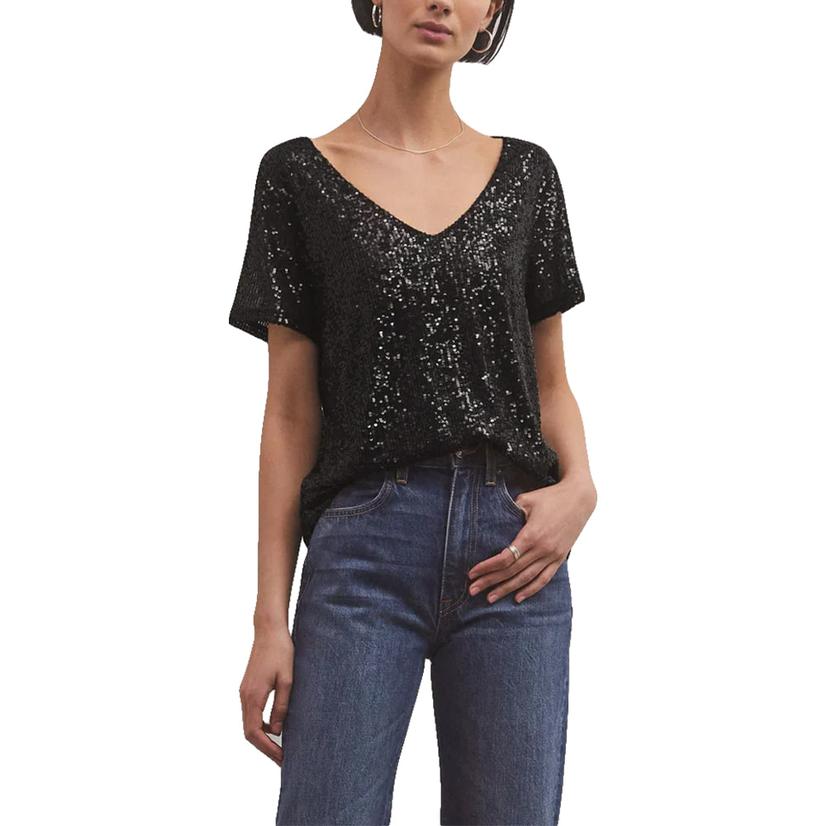 Z Supply Black Marabella Sequin Women's Top