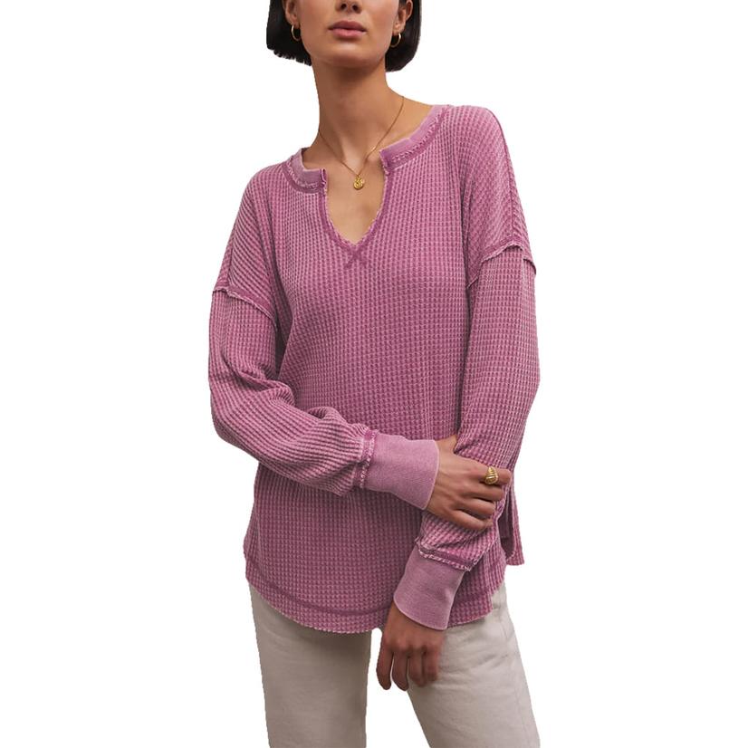 Z Supply Driftwood Thermal Long Sleeve Azalea Women's Top