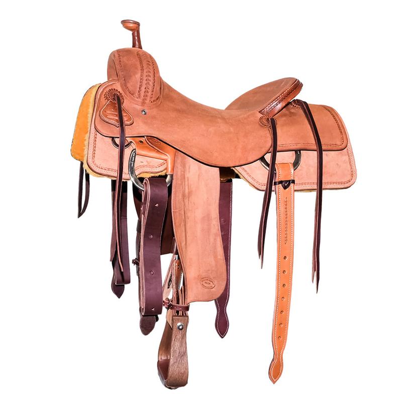 STT Full Natural Roughout with Half Rope Border Ranch Cutter Saddle