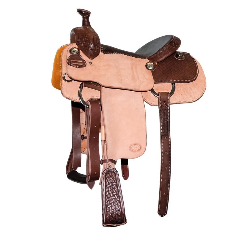 STT Natural Roughout Quarter Chocolate Big Weave Tool Dark Elephant Seat Team Roping Saddle