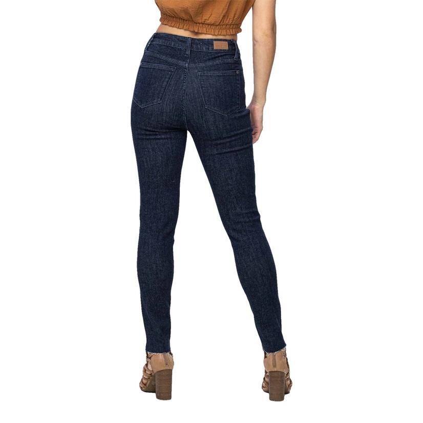 Judy Blue High Waist Raw Hem Dark Wash Women's Skinny Jeans