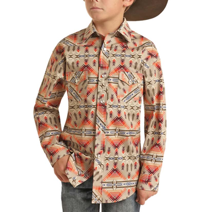 Powder River Aztec Print Fleece Long Sleeve Snap Boy's Shirt