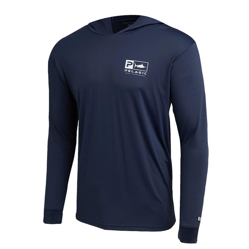 Pelagic Aquatek Navy Long Sleeve Men's Hooded Graphic Tee