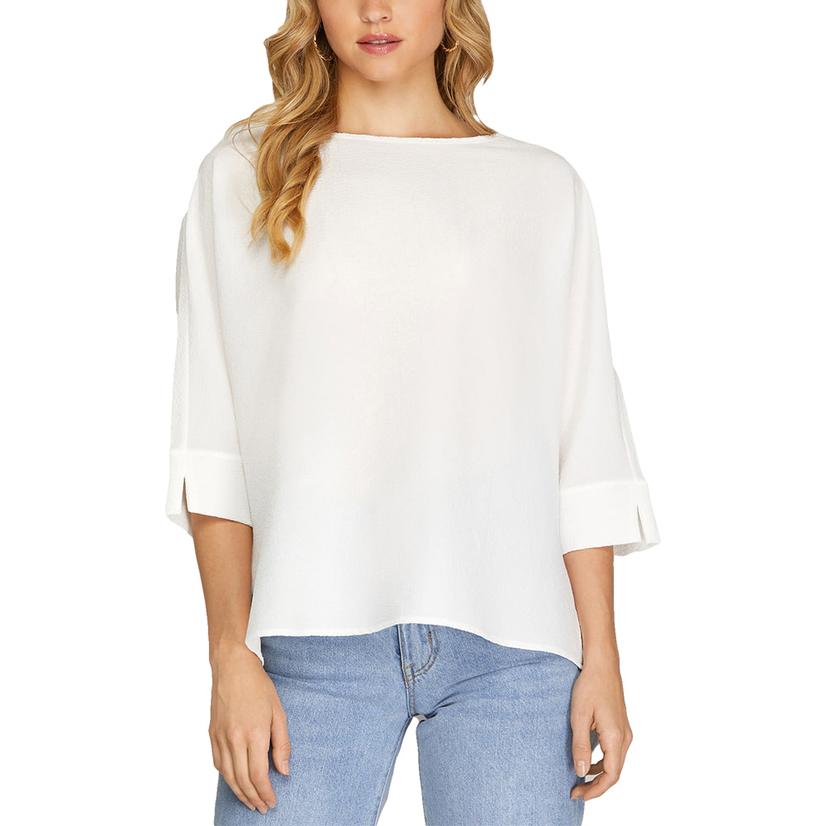 She + Sky White Oversized Woven Women's Top