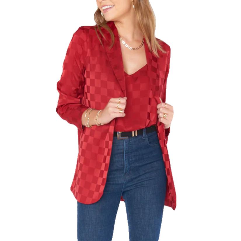 Show Me Your Mumu Felix Red Checkerboard Women's Blazer