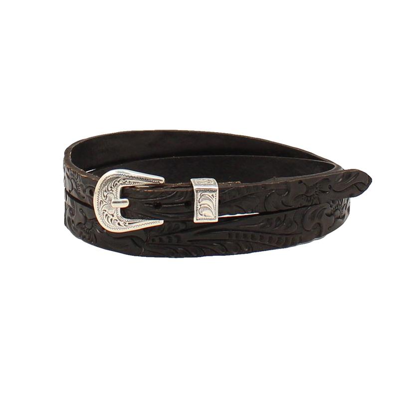 1/2" Tooled Black Leather Hat Band