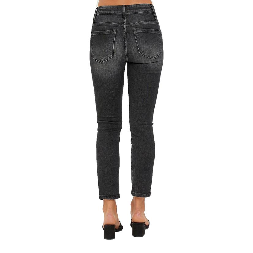 Risen Mid Rise Side Slit Ankle Skinny Women's Plus Size Black Jeans