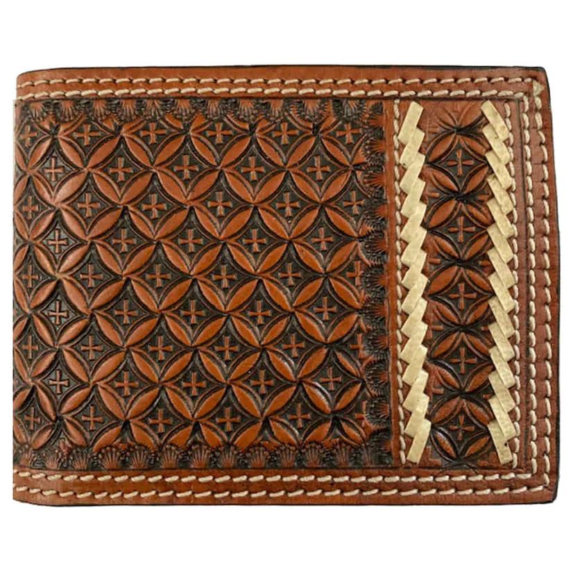 Western Fashion Accessories Men's Brown Snowflake Tooled Rawhide Accent Bifold Wallet