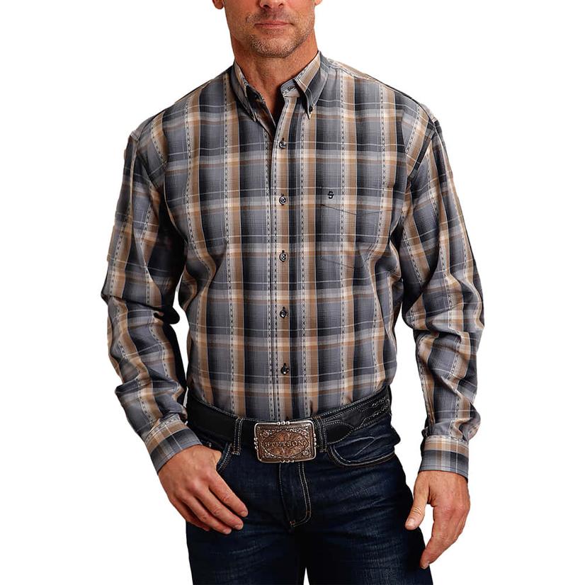 Stetson Grey Plaid Long Sleeve Button-Down Men's Shirt