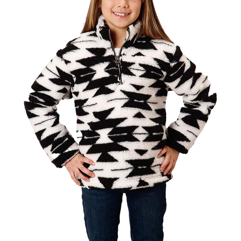 Roper Black and White Aztec Print Polar Fleece Girl's Pullover