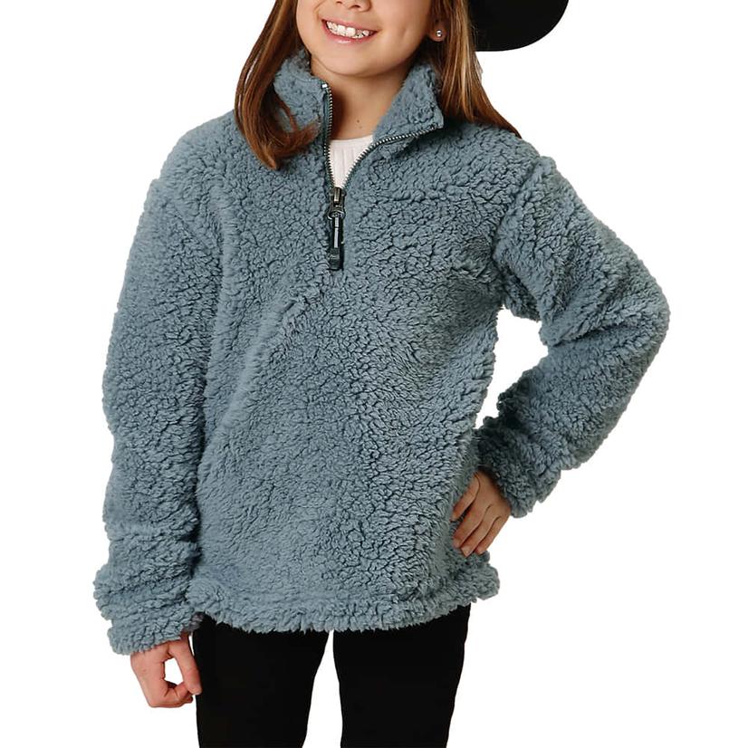 Roper Solid Grey Polar Fleece Girl's Pullover