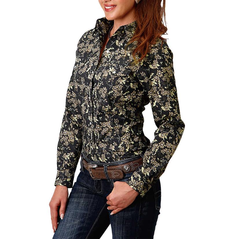 Roper Classic Black Floral Long Sleeve Snap Women's Shirt