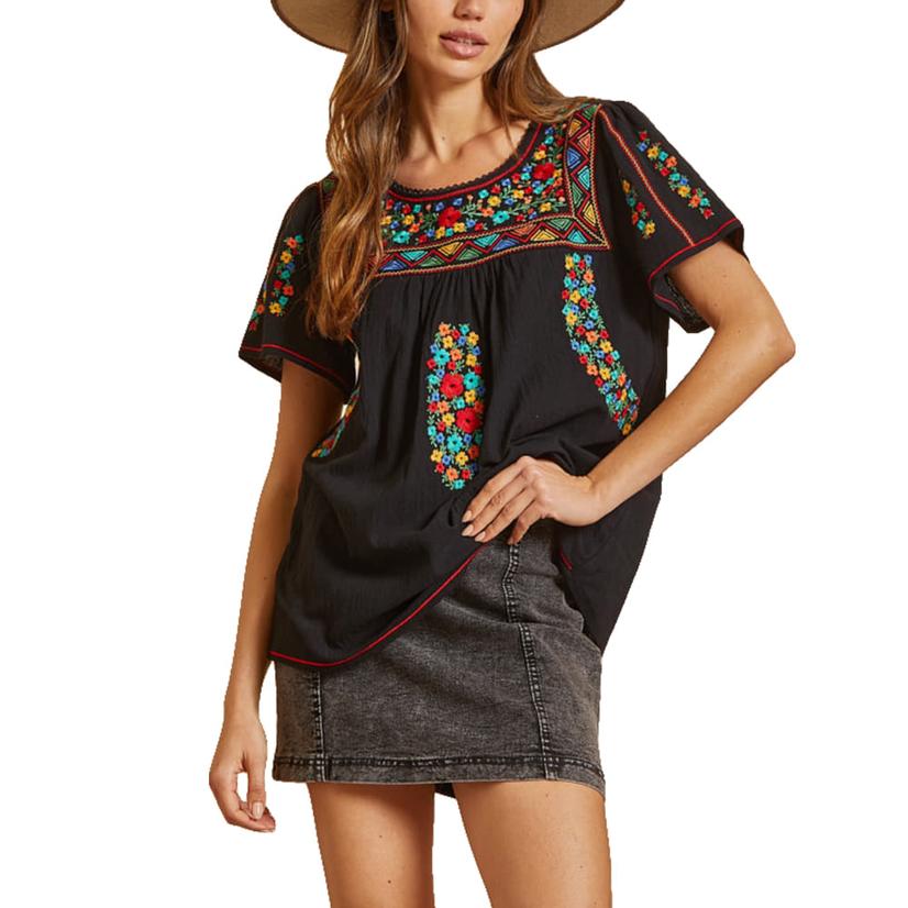 Savanna Jane Black or Ivory Embroidered Women's Top