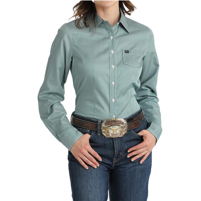 Cinch Women's Teal Tencel Long Sleeve Button-Down Shirt