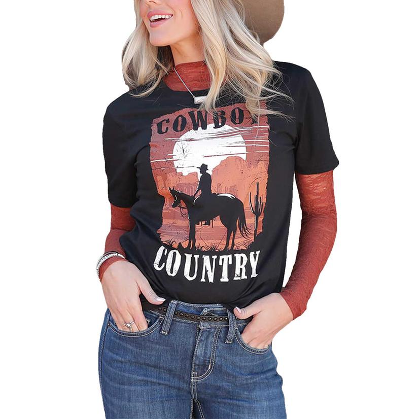 Cruel Girl Black Cowboy Country Short Sleeve Women's Tee