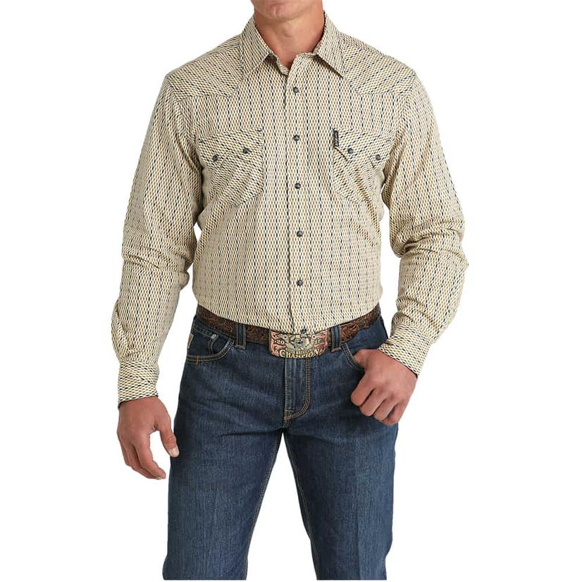 Cinch Men's Snap Long Sleeve Cream Shirt