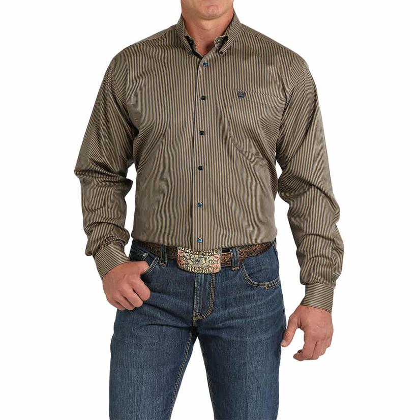 Cinch Men's Long Sleeve Button-Down Brown Tencel Shirt