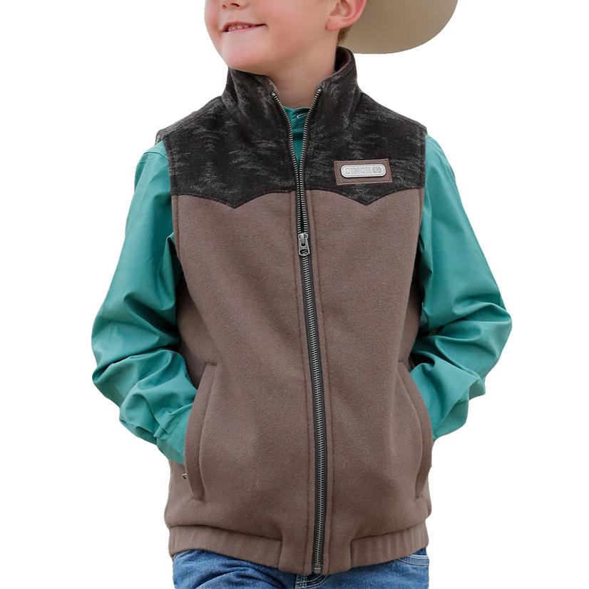 Cinch Brown Wool Twill Boy's Vest