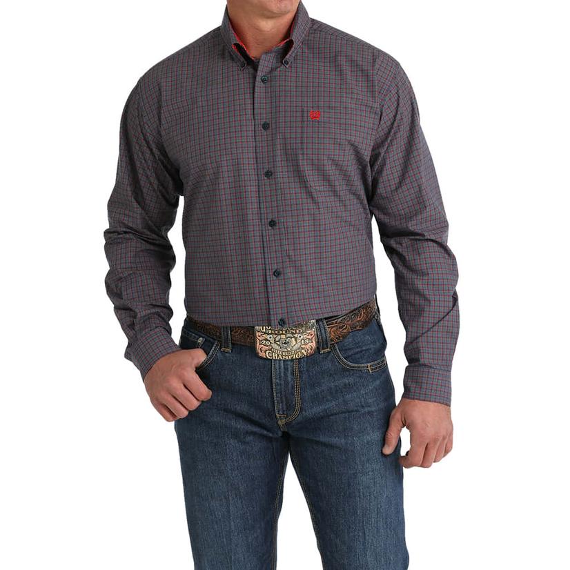 Cinch Men's Navy Plaid Long Sleeve Button-Down Shirt