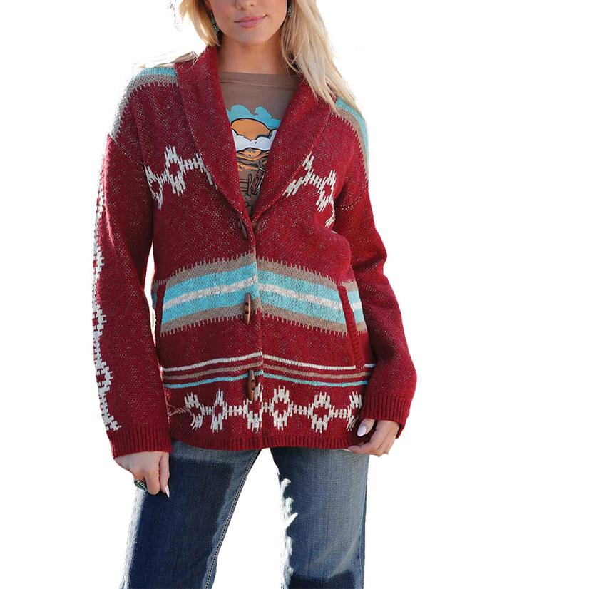 Cruel Girl Red Sweater Knit Women's Cardigan