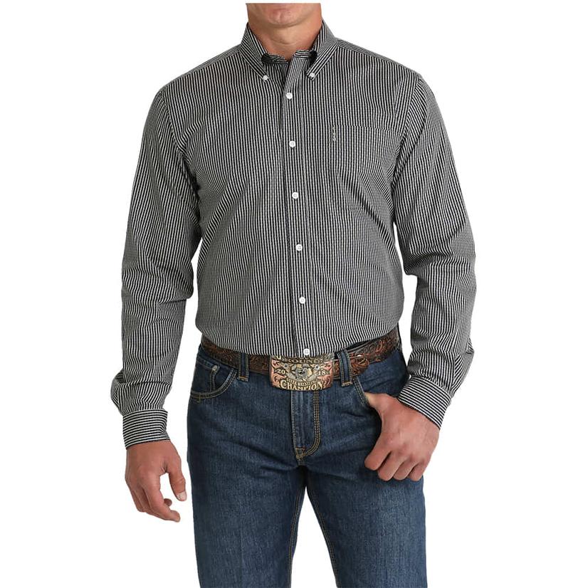 Cinch Black Stripped Long Sleeve Button-Down Men's Shirt