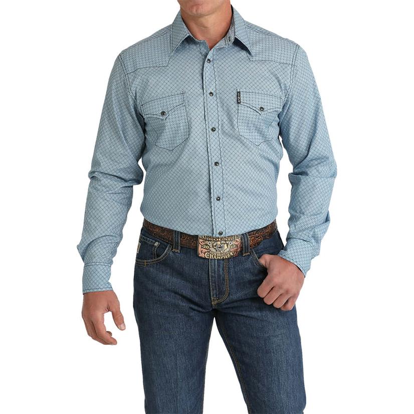 Cinch Men's Long Sleeve Button-Down Blue Shirt